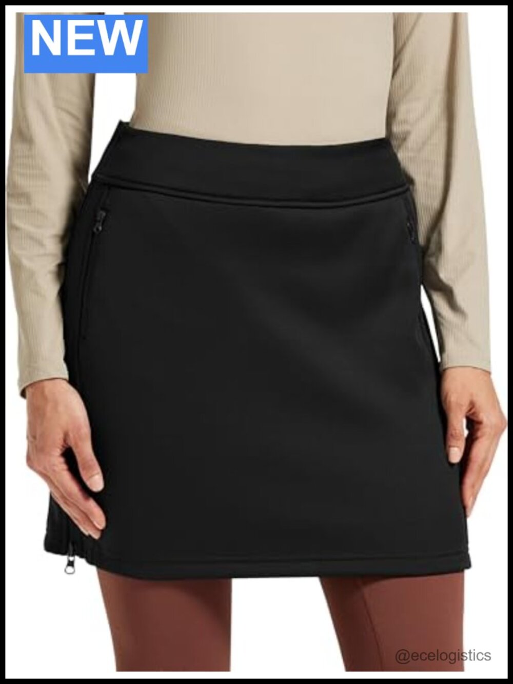 Insulated Fleece Lined Snow Skirt with Zippered Pockets, Active Skirt for